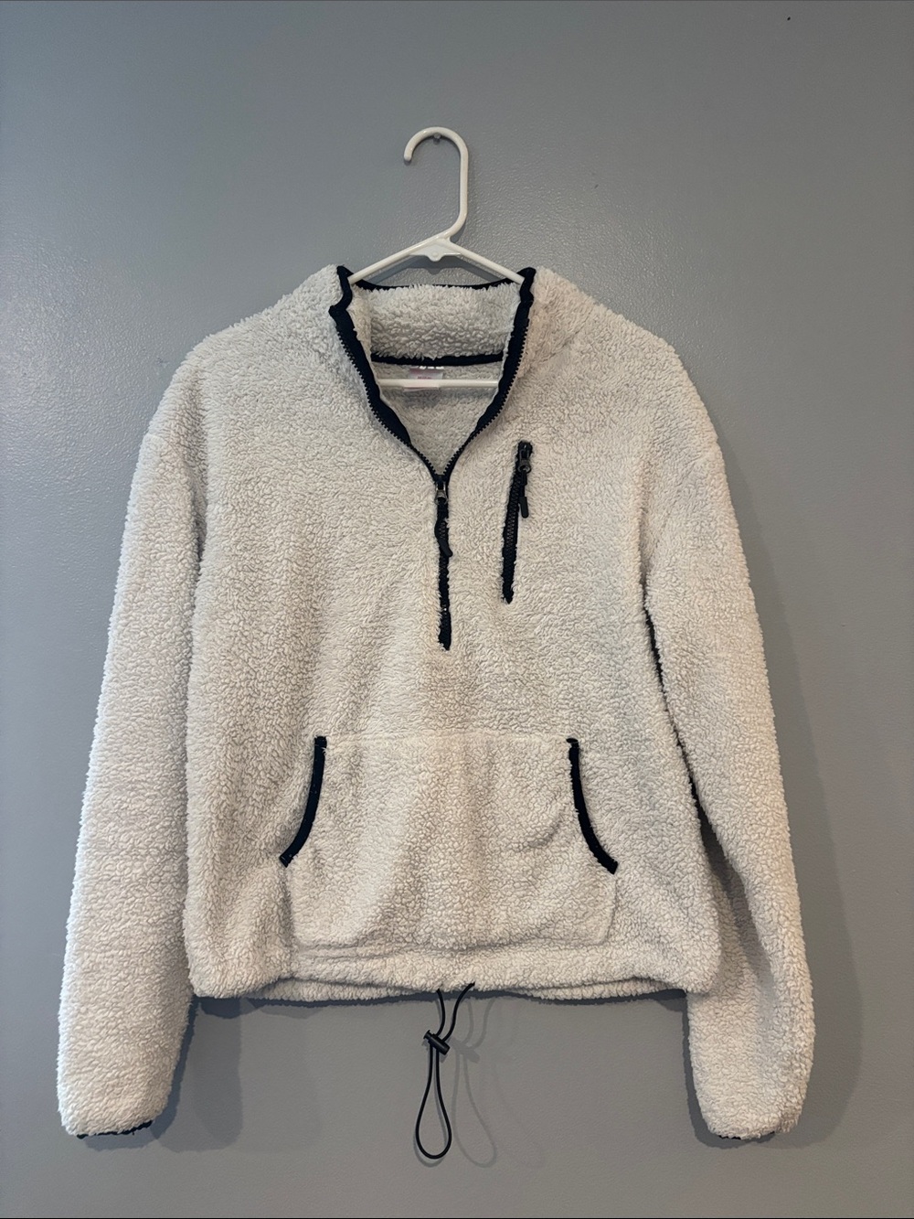 No Boundaries Cream Sherpa Fleece Pullover with Black Trim